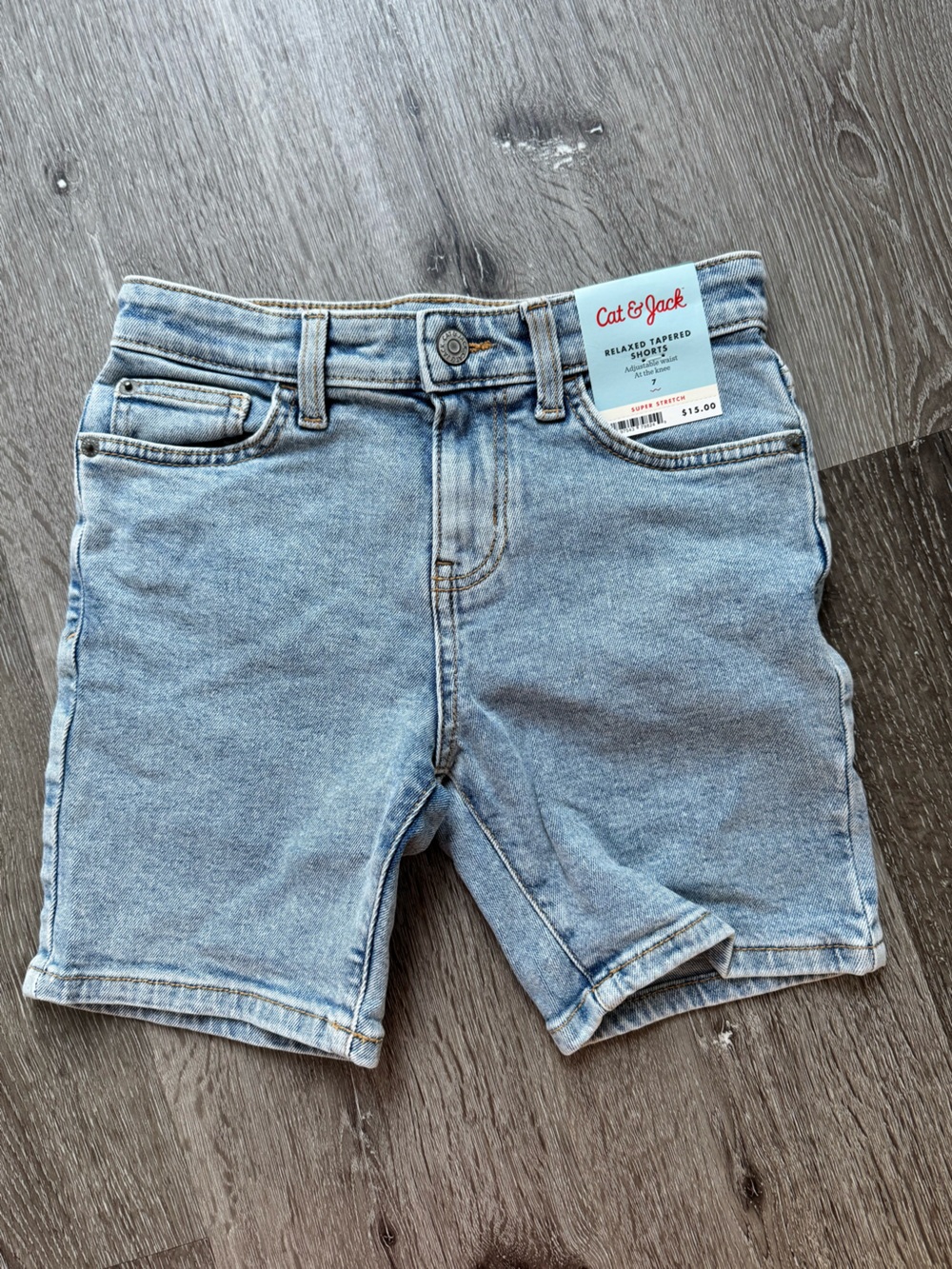 Cat & Jack Relaxed Tapered Denim Shorts Size 7 Light Wash Adjustable Waist NWT
